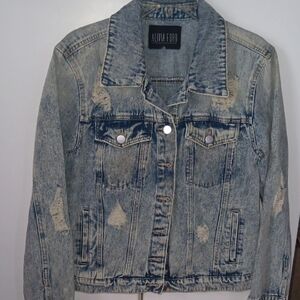 Women's Distressed Denim Jacket - Blue